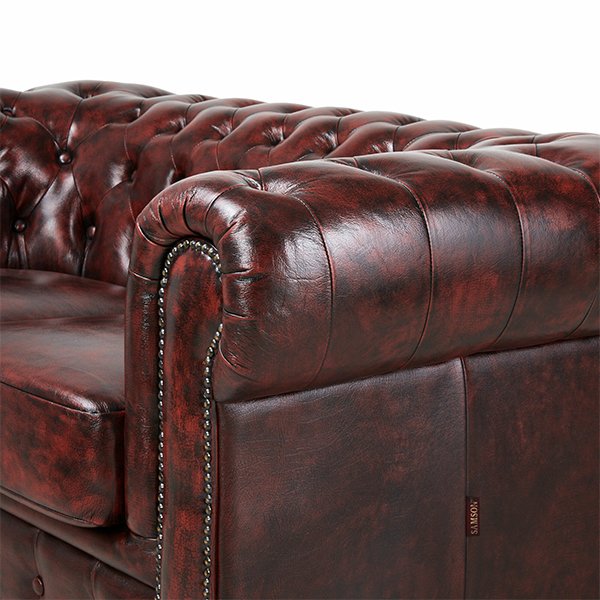 Max Chesterfield 2 Seater Leather Sofa - Leather Antique Red