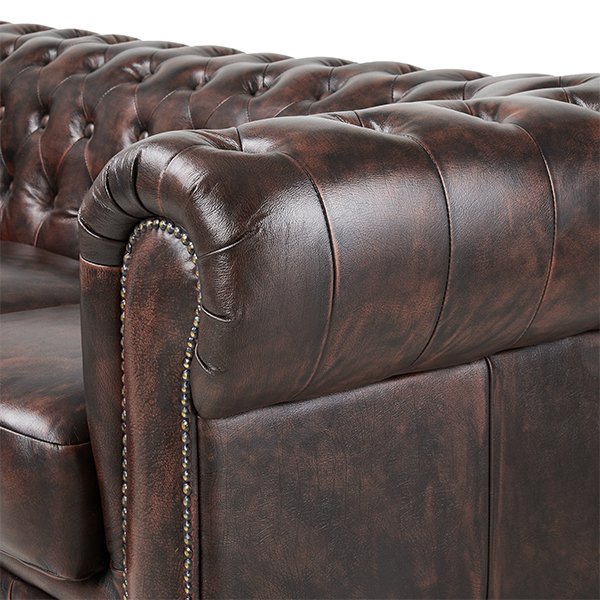 Max Chesterfield 3 Seater Leather Sofa - Leather Antique Brown