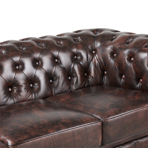Max Chesterfield 3 Seater Leather Sofa - Leather Antique Brown