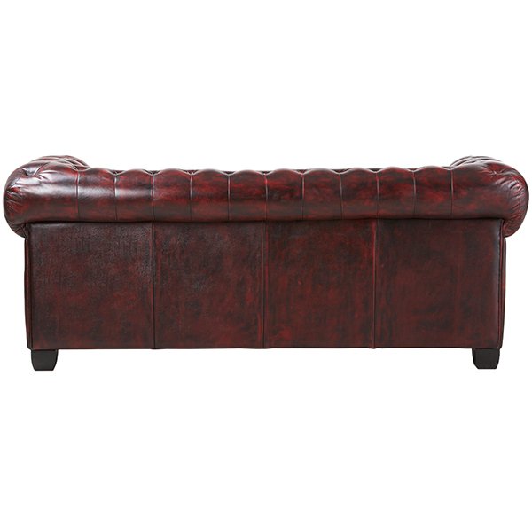 Max Chesterfield 3 Seater Leather Sofa - Leather Antique Red