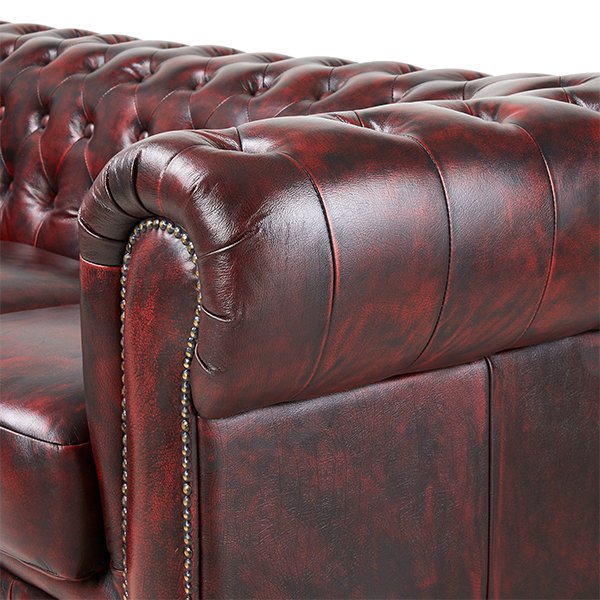 Max Chesterfield 3 Seater Leather Sofa - Leather Antique Red