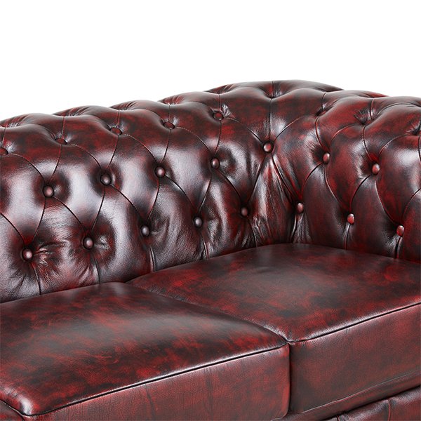 Max Chesterfield 3 Seater Leather Sofa - Leather Antique Red