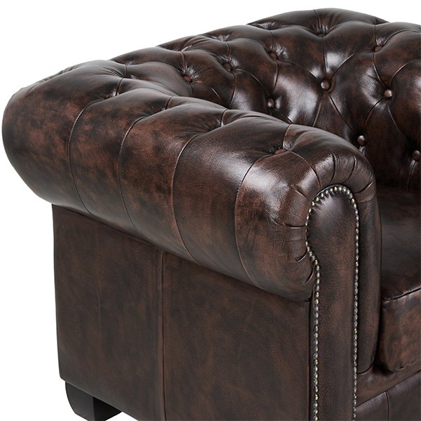 Max Chesterfield Leather Single Seater Armchair - Antique Brown