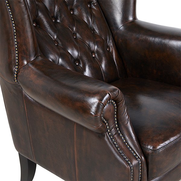 Max Chesterfield Leather Winged Armchair - Leather Antique Brown