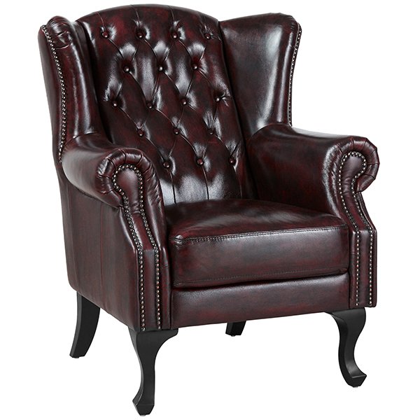 Max Chesterfield Leather Winged Armchair - Leather Antique Red