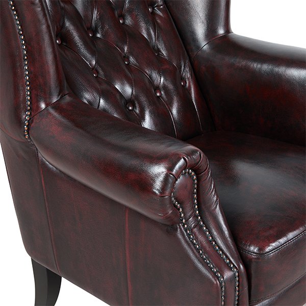 Max Chesterfield Leather Winged Armchair - Leather Antique Red