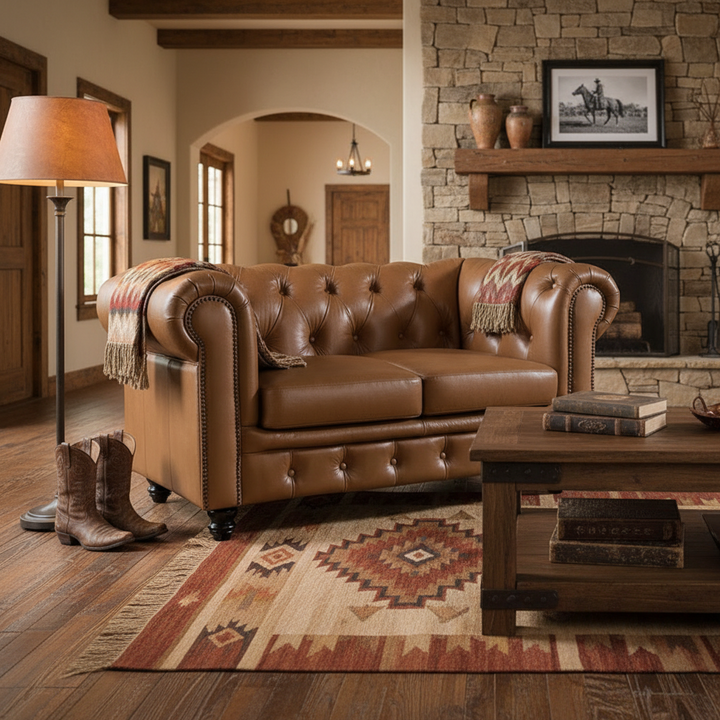 Max Chesterfield 2 Seater Leather Sofa - Cowhide Tan Leather