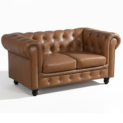 Max Chesterfield 2 Seater Leather Sofa - Cowhide Tan Leather