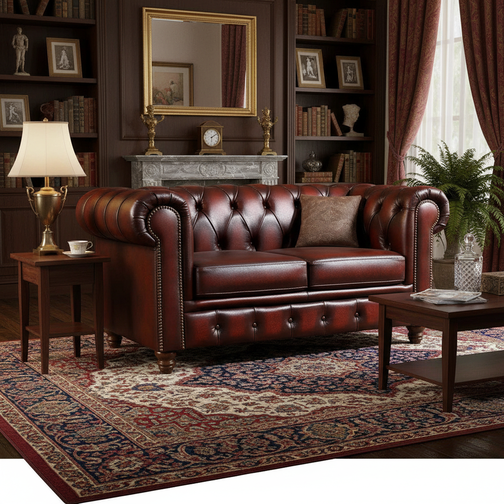 Max Chesterfield 2 Seater Leather Sofa - Leather Antique Red