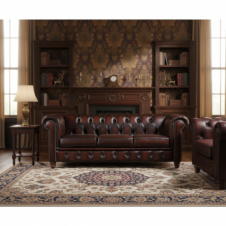 Max Chesterfield 3 Seater Leather Sofa - Leather Antique Brown