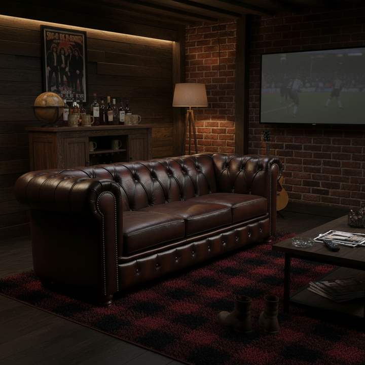 Max Chesterfield 3 Seater Leather Sofa - Leather Antique Brown