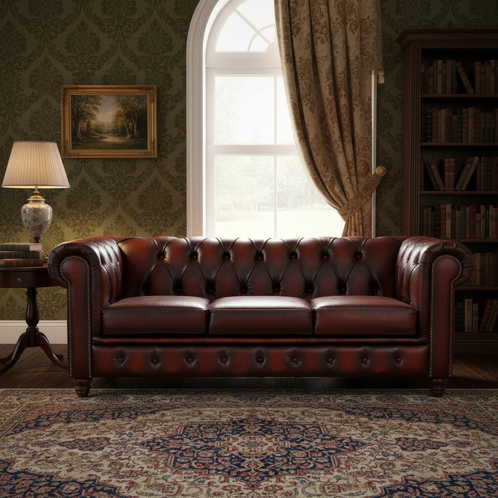 Max Chesterfield 3 Seater Leather Sofa - Leather Antique Red