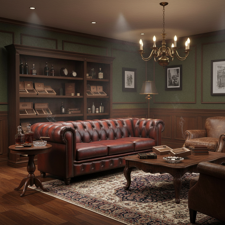 Max Chesterfield 3 Seater Leather Sofa - Leather Antique Red