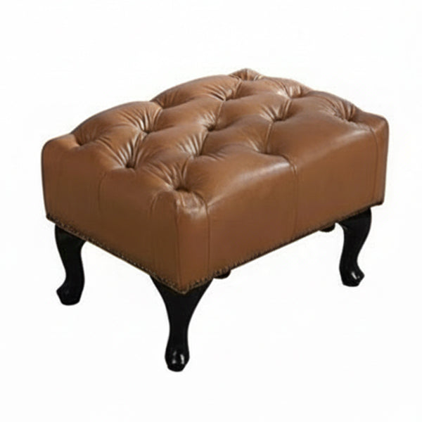 Max Chesterfield Leather Footstool - Cowhide Tan Leather