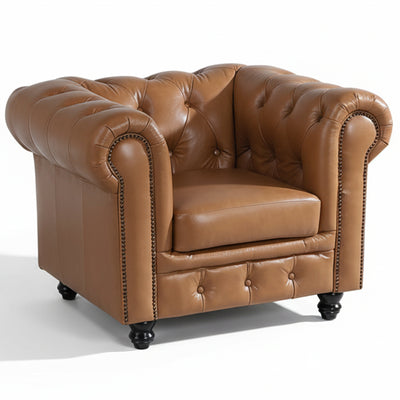 Max Chesterfield Leather Single Seater Armchair - Cowhide Tan Leather