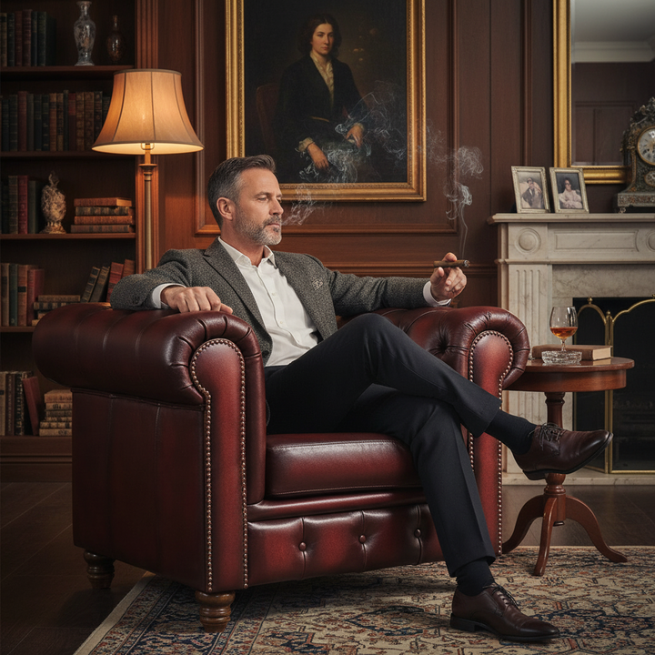 Max Chesterfield Leather Single Seater Armchair - Leather Antique Red