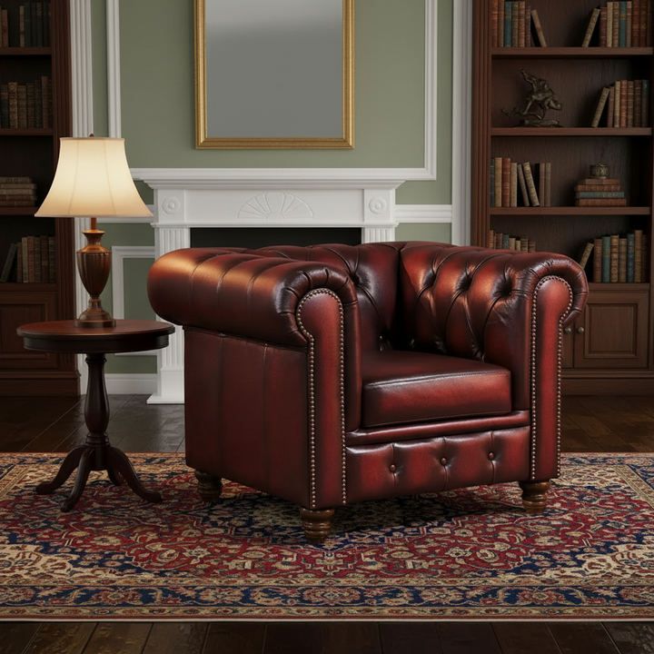 Max Chesterfield Leather Single Seater Armchair - Leather Antique Red
