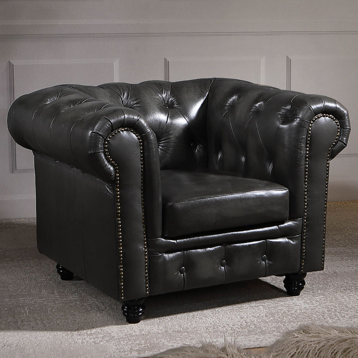Max Chesterfield Leather Single Seater Armchair - Leather Antique Silver