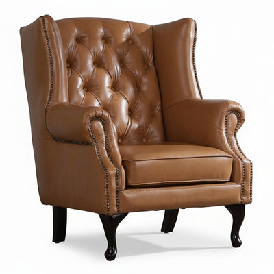 Max Chesterfield Leather Winged Armchair - Cowhide Tan Leather