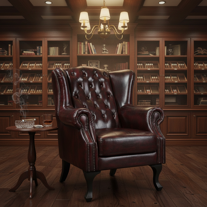 Max Chesterfield Leather Winged Armchair - Leather Antique Red