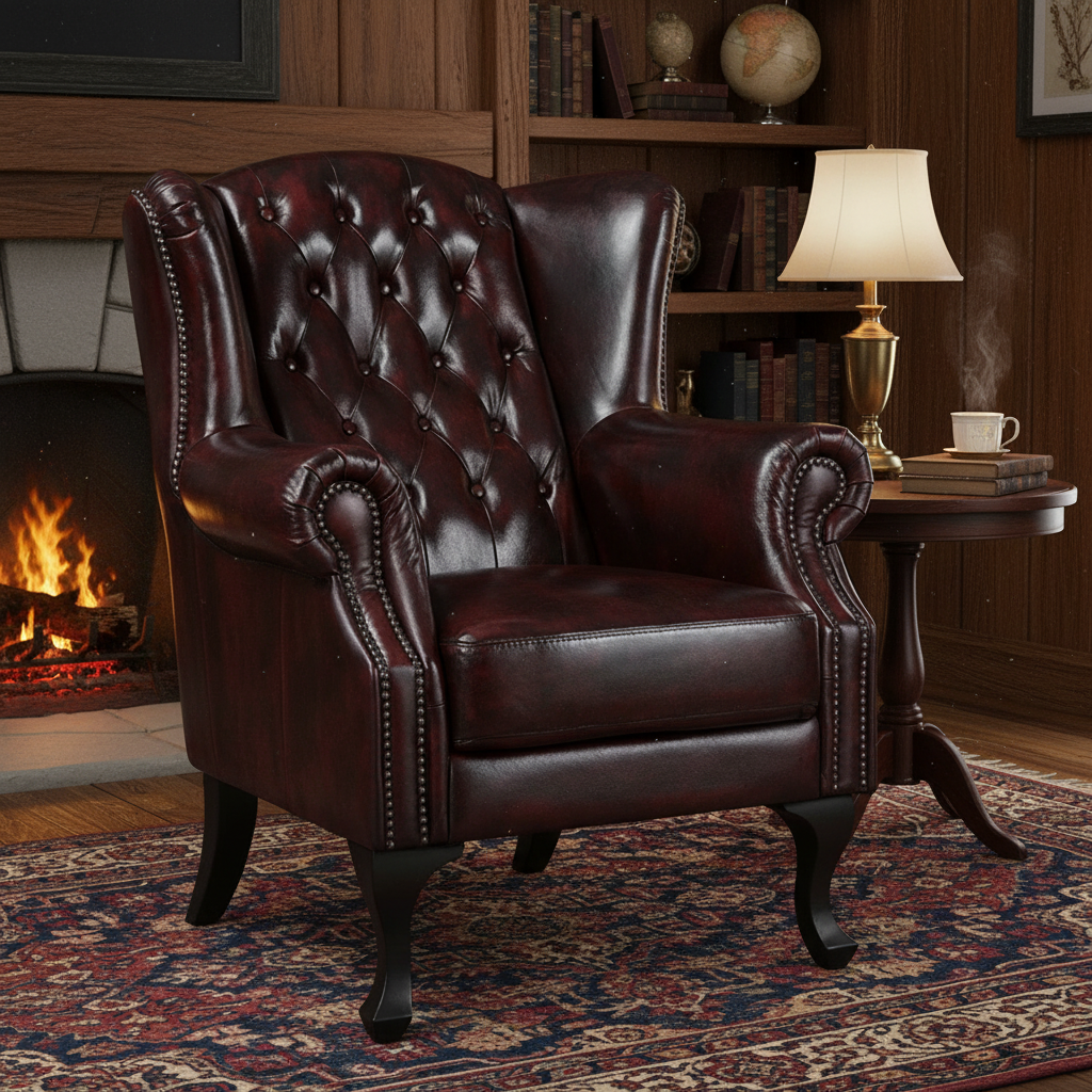 Max Chesterfield Leather Winged Armchair - Leather Antique Red