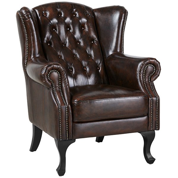 Max Chesterfield Leather Winged Armchair - Leather Antique Brown