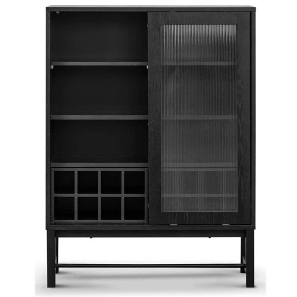 Maynard Black Bar Cabinet - Flute Glass Doors