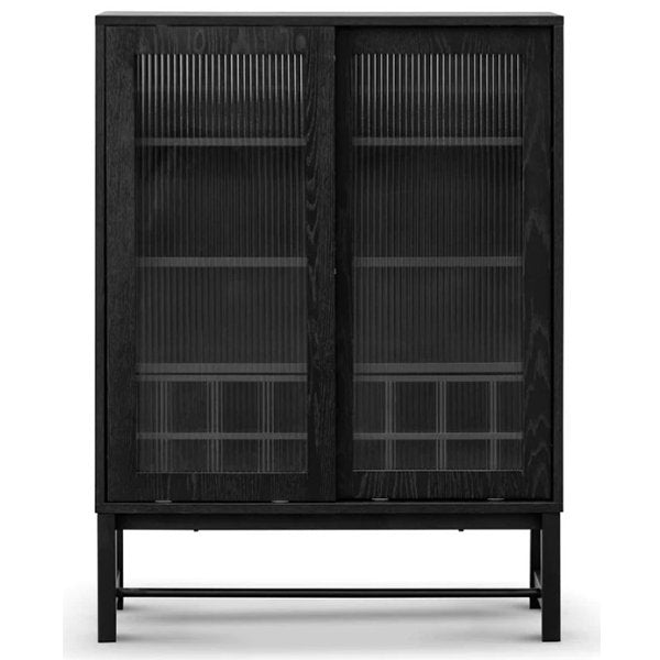 Maynard Black Bar Cabinet - Flute Glass Doors