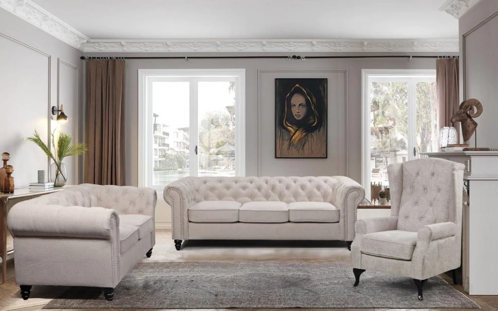 Buy the Royale Chesterfield 3 Seater + 2 Seater Fabric Sofa Set Online ...