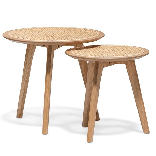 Meza Nested Side Table - Natural with Rattan Top