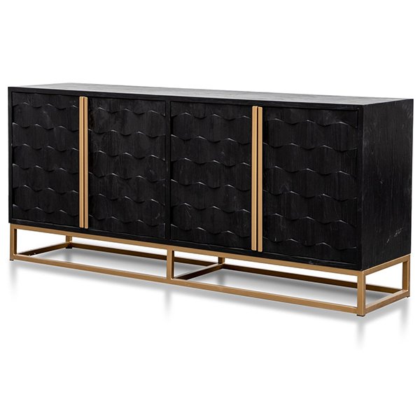 Mildred 1.78m Sideboard - Black ELM Wood with Gold Handle