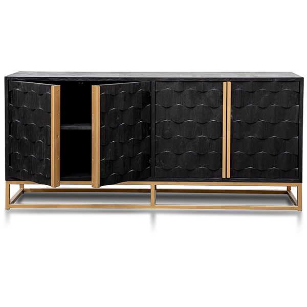 Mildred 1.78m Sideboard - Black ELM Wood with Gold Handle