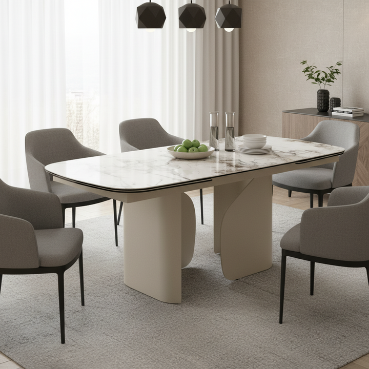 Milford Extendable Ceramic & Glass Dining Table