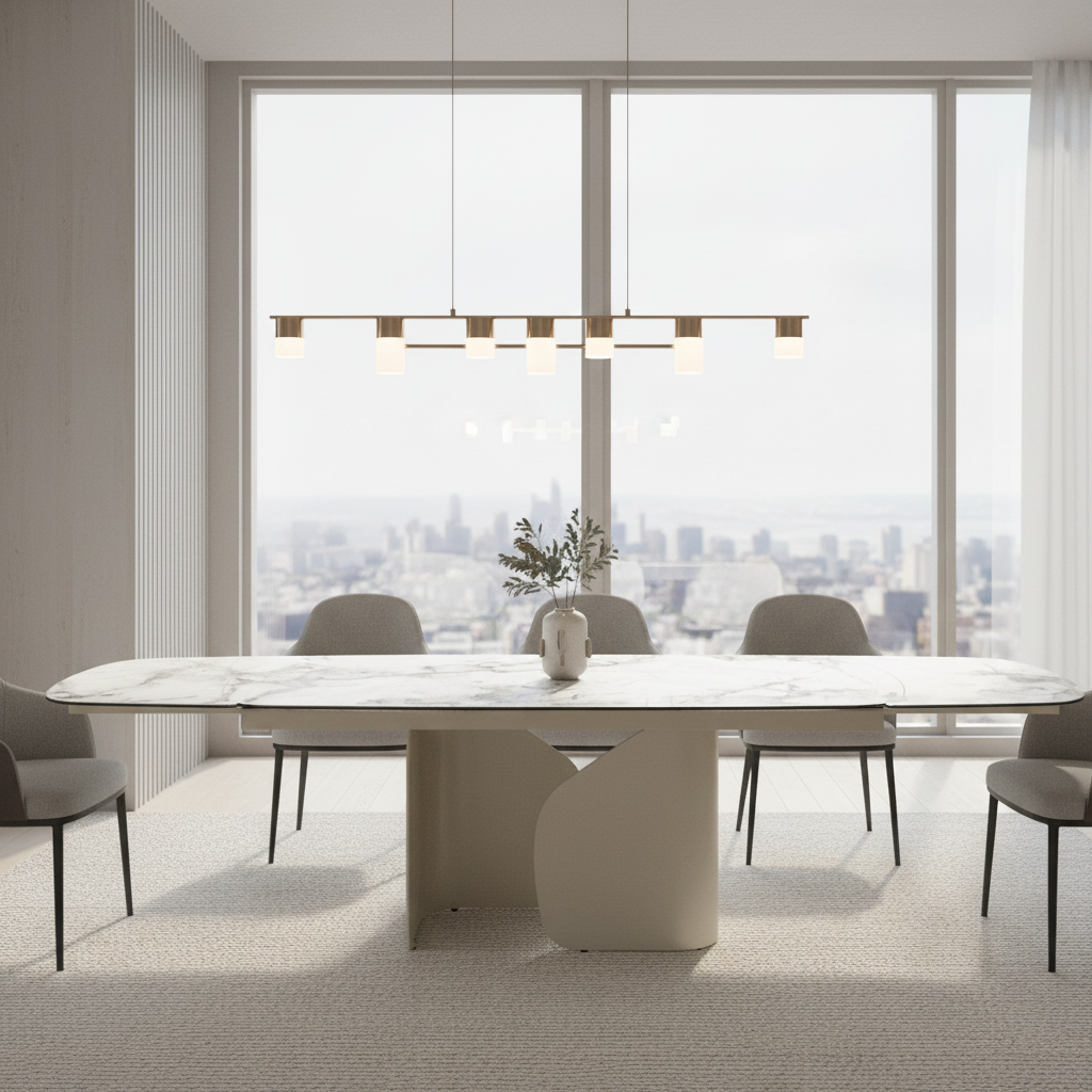 Milford Extendable Ceramic & Glass Dining Table