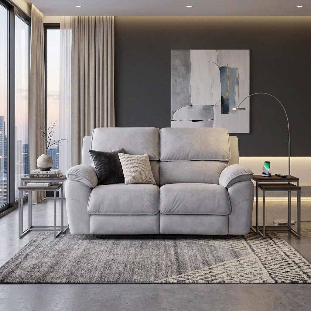 Mississippi 2 Seater Fabric Electric Recliner Sofa - Light Grey