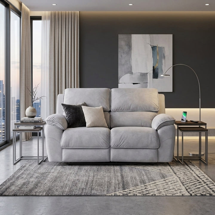 Mississippi 2 Seater Fabric Electric Recliner Sofa - Light Grey
