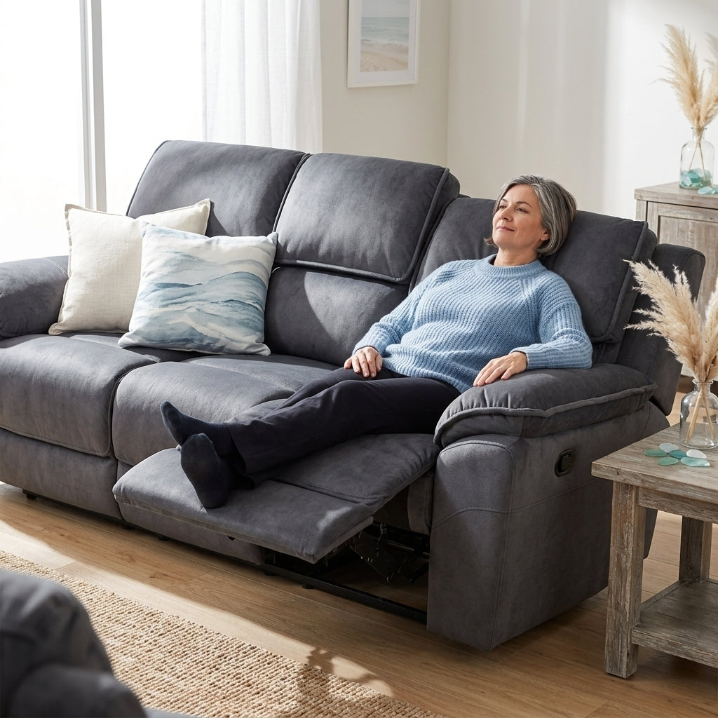 Mississippi 3 Seater Fabric Electric Recliner Sofa - Dark Grey