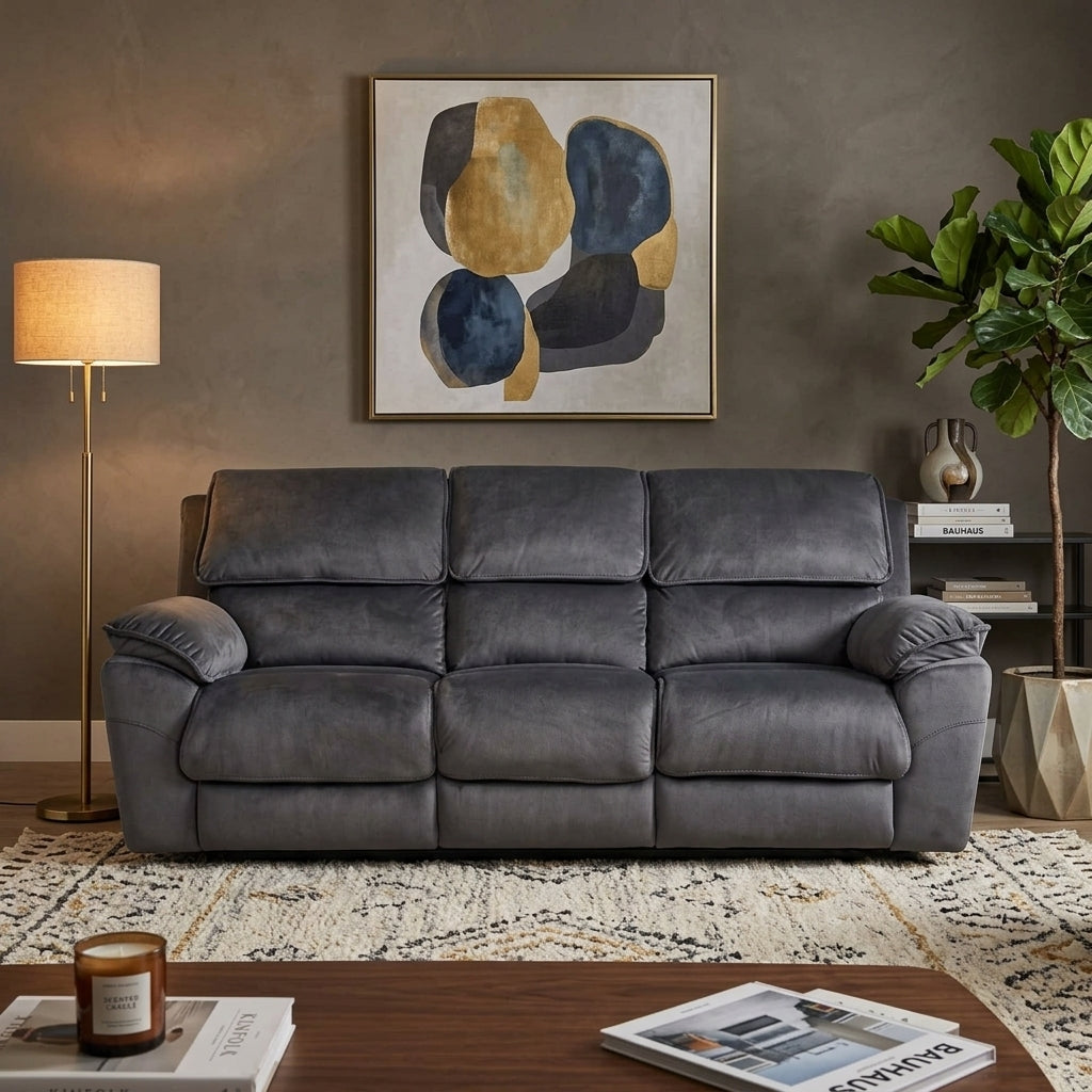 Mississippi 3 Seater Fabric Electric Recliner Sofa - Dark Grey
