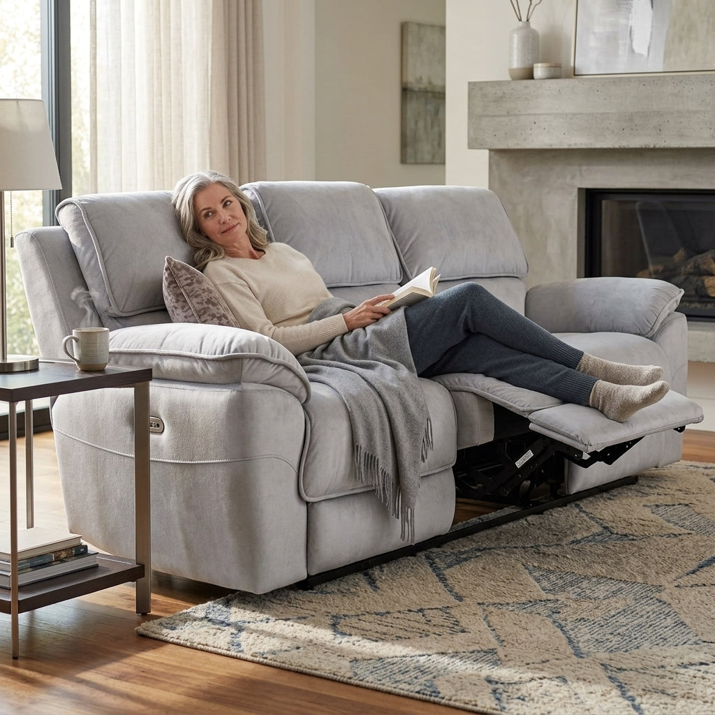 Mississippi 3 Seater Fabric Electric Recliner Sofa - Light Grey