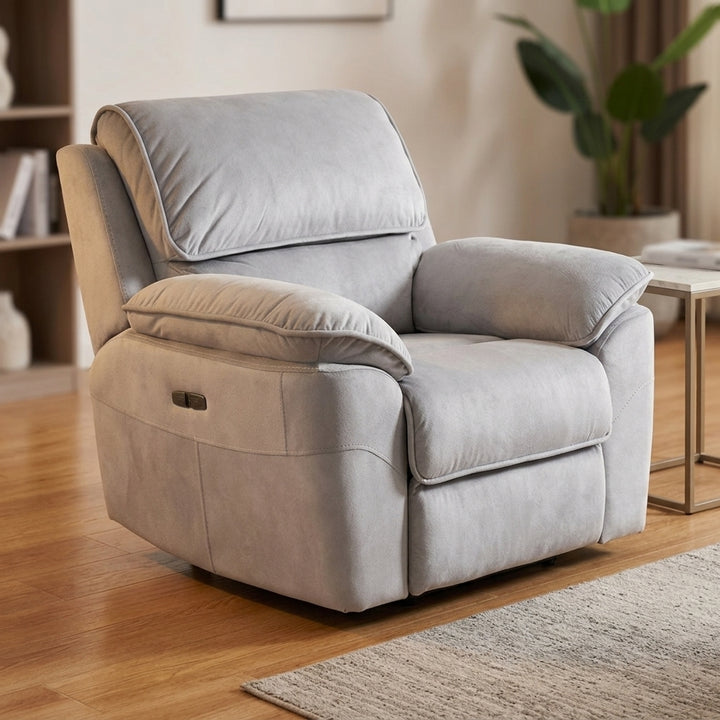 Mississippi Fabric Electric Recliner Armchair - Light Grey
