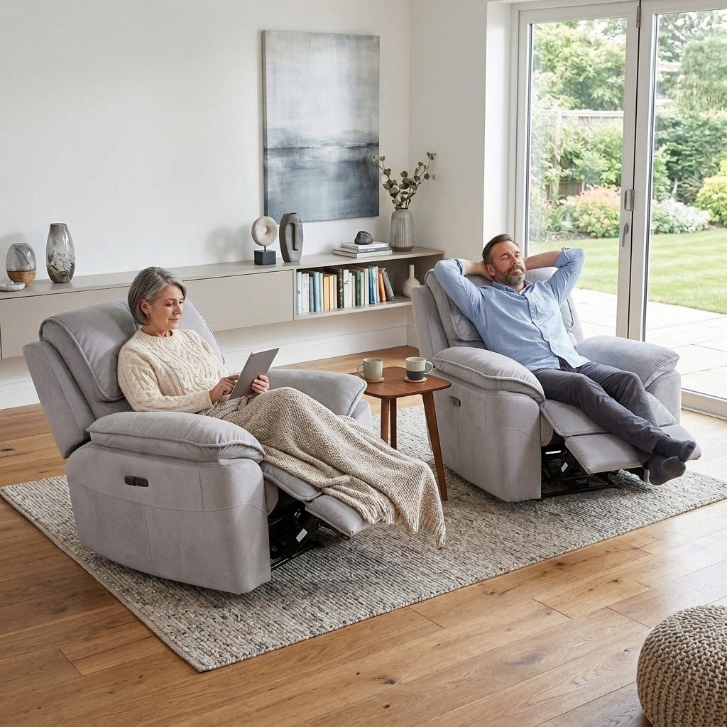 Mississippi Fabric Electric Recliner Armchair - Light Grey