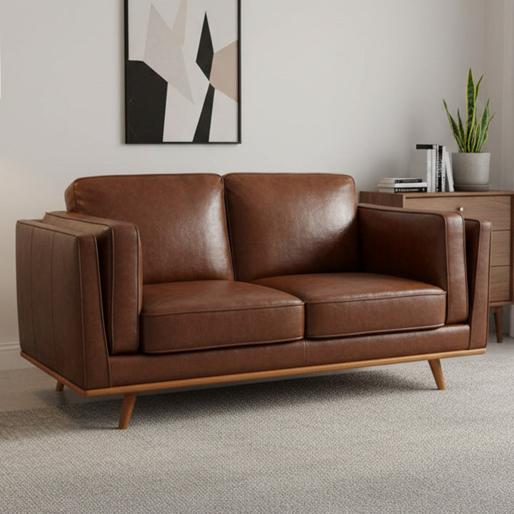 Modern Brooklyn 2 Seater Sofa - Brown Eco Leather