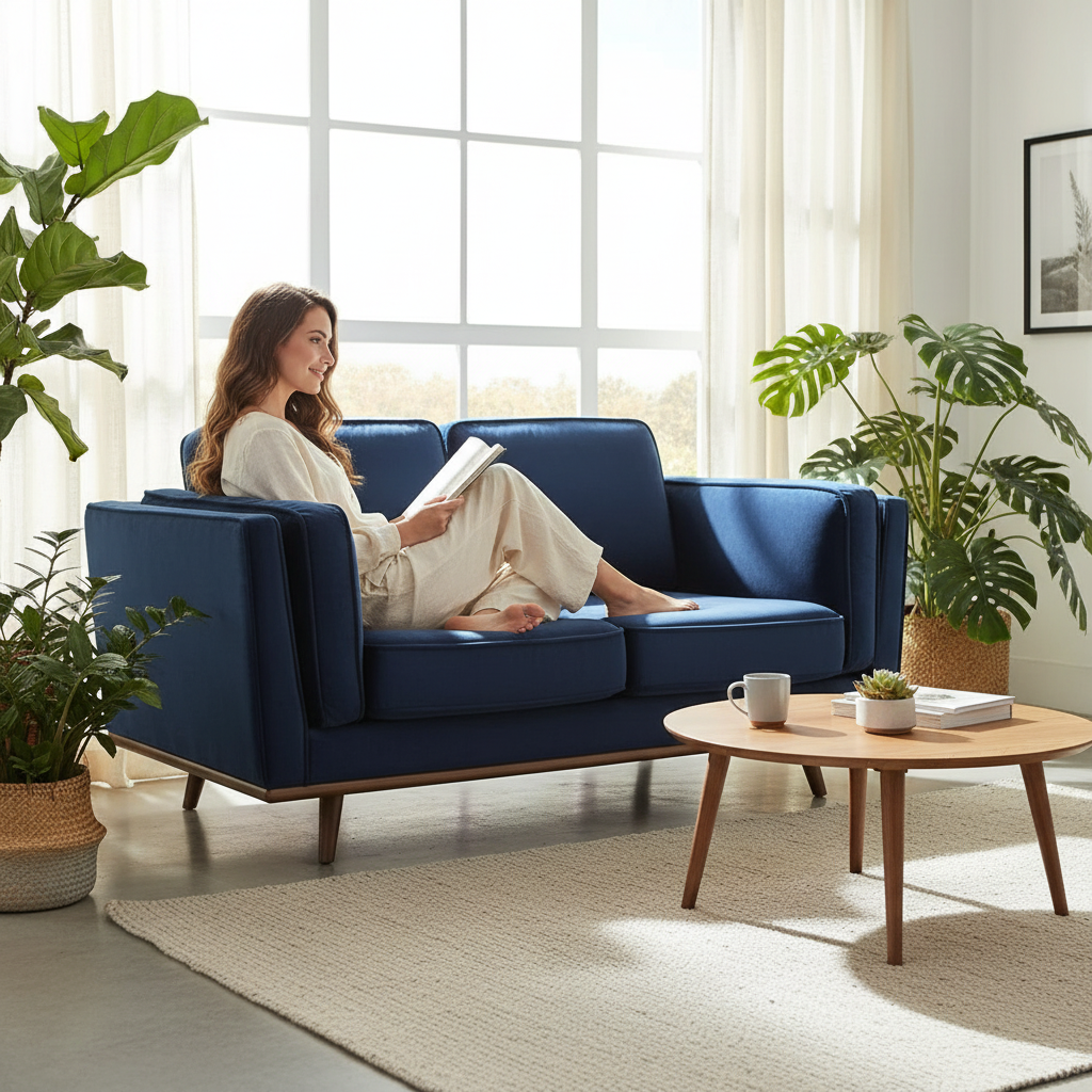 Modern Brooklyn 2 Seater Sofa  - Dark Blue