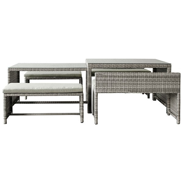 Prestons 6 Piece Resin Wicker Outdoor Nested Dining Table & Bench Set - Grey