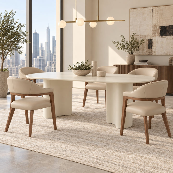 Monitola Eco Leather Dining Chairs - Beige + Walnut