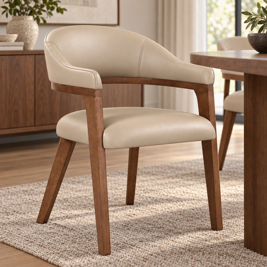 Monitola Eco Leather Dining Chairs - Beige + Walnut