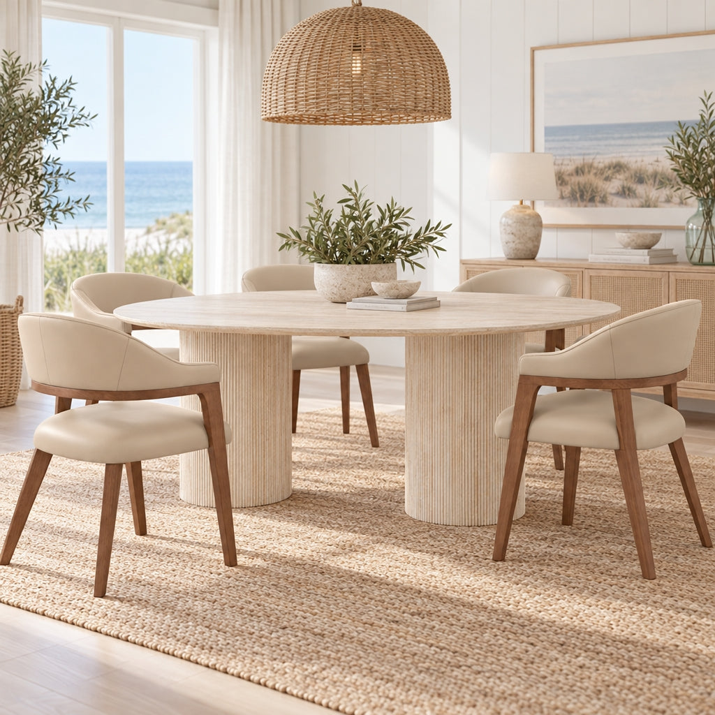 Monitola Eco Leather Dining Chairs - Beige + Walnut