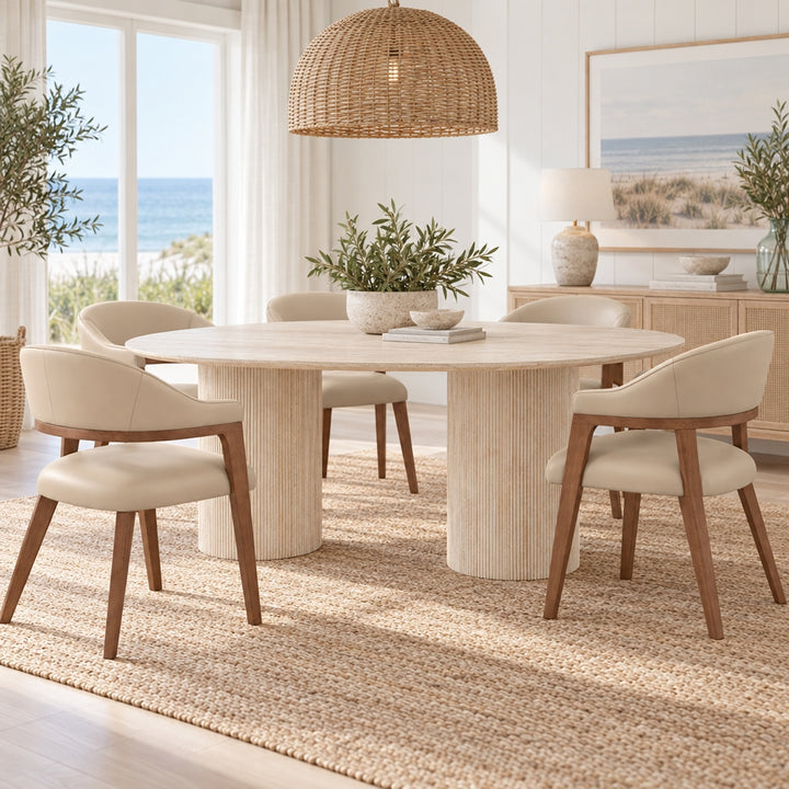 Monitola Eco Leather Dining Chairs - Beige + Walnut