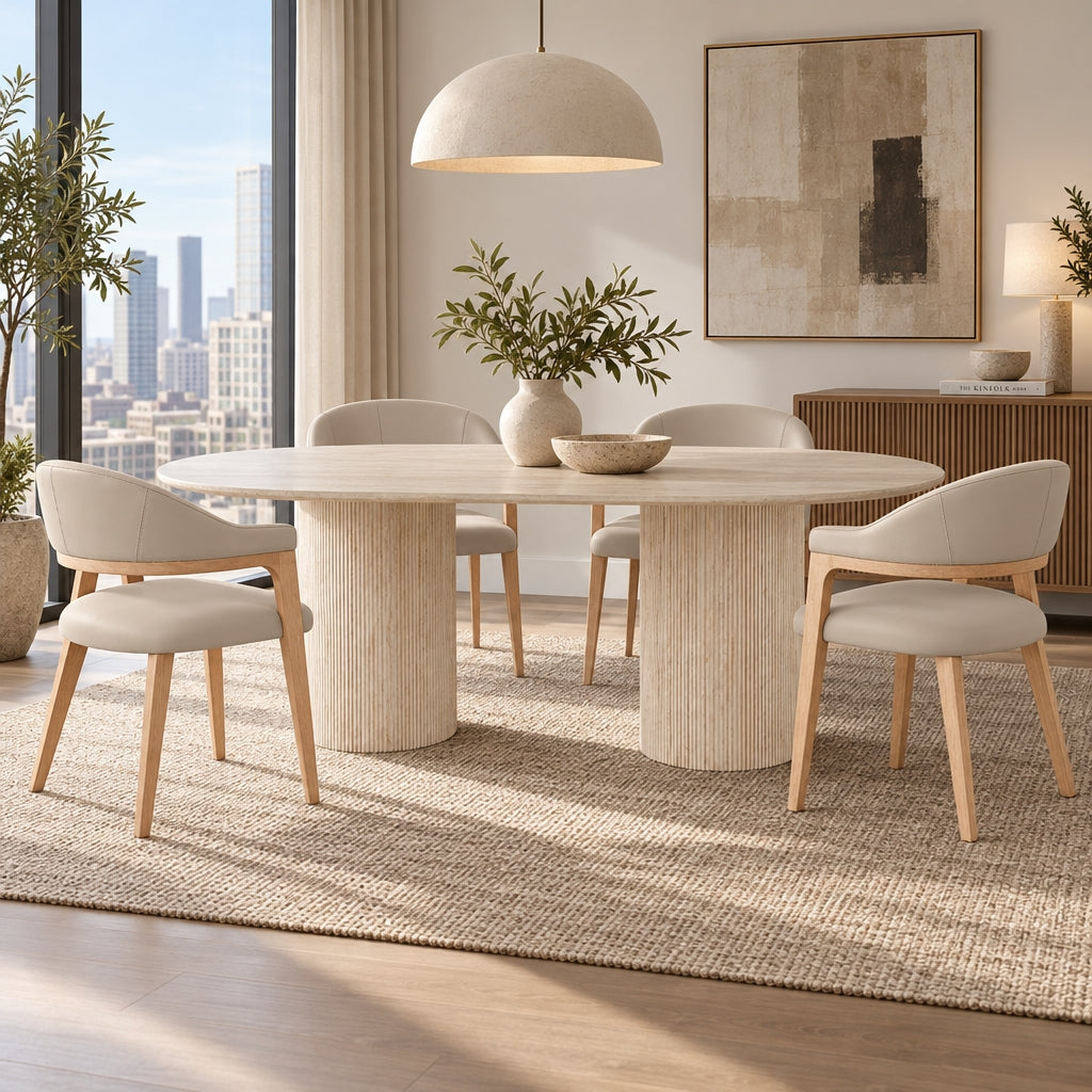 Monitola Fabric Dining Chairs - Beige + Natural