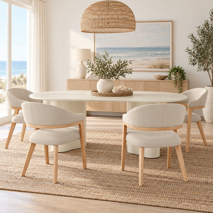 Monitola Fabric Dining Chairs - Beige + Natural